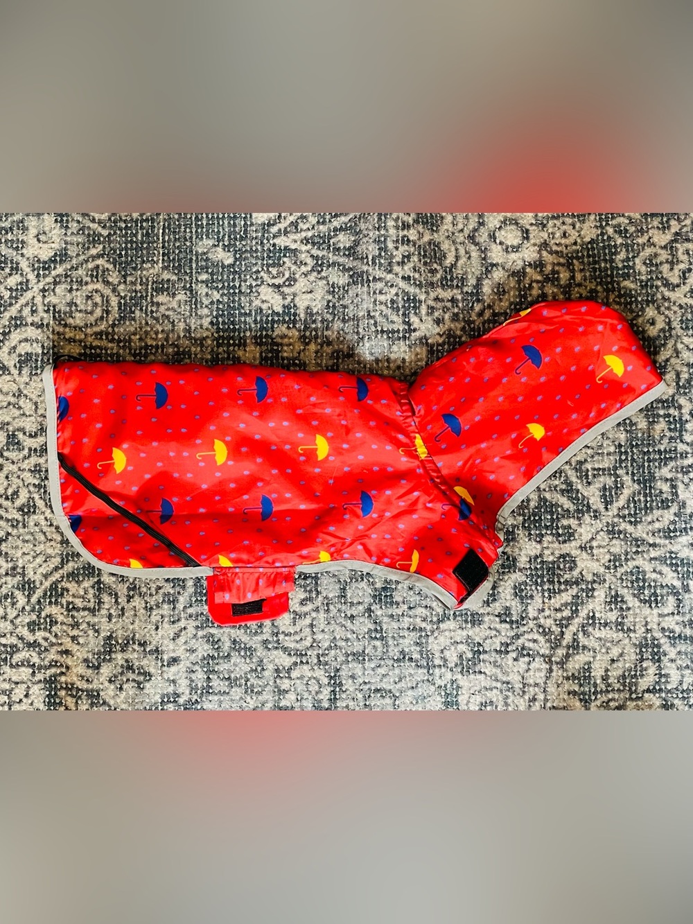 Waterproof Red Umbrella-Print Dog Hooded Raincoat